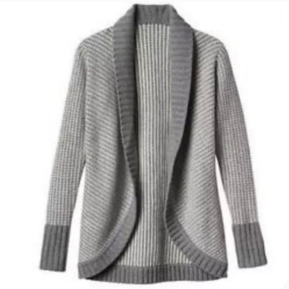 Athleta Sierra Wrap Cardigan Sweater Wool & Cashmere Gray & White Cocoon XS